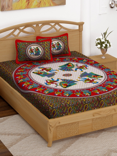 

Story@home Multicoloured Abstract Flat 152 TC Cotton Queen Bedsheet with 2 Pillow Covers, Multi