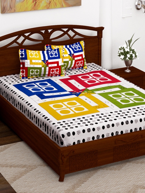 

Story@home Multicoloured Graphic Flat 152 TC Cotton Queen Bedsheet with 2 Pillow Covers, Multi