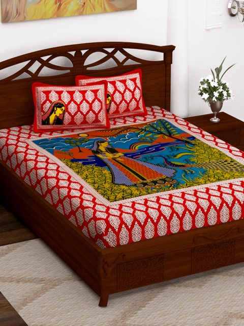 

Story@home Red Graphic Flat 152 TC Cotton Queen Bedsheet with 2 Pillow Covers