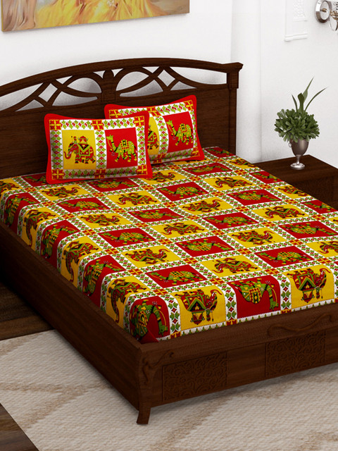 

Story@home Multicoloured Graphic Flat 152 TC Cotton Queen Bedsheet with 2 Pillow Covers, Multi