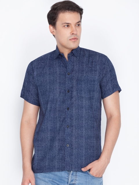 

VASTRAMAY Men Navy Blue Regular Fit Self Design Casual Shirt
