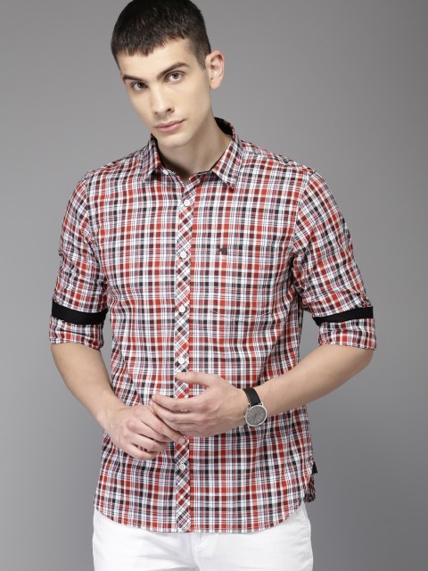 

THE BEAR HOUSE Men White & Red Club Regular Fit Checked Smart Casual Shirt