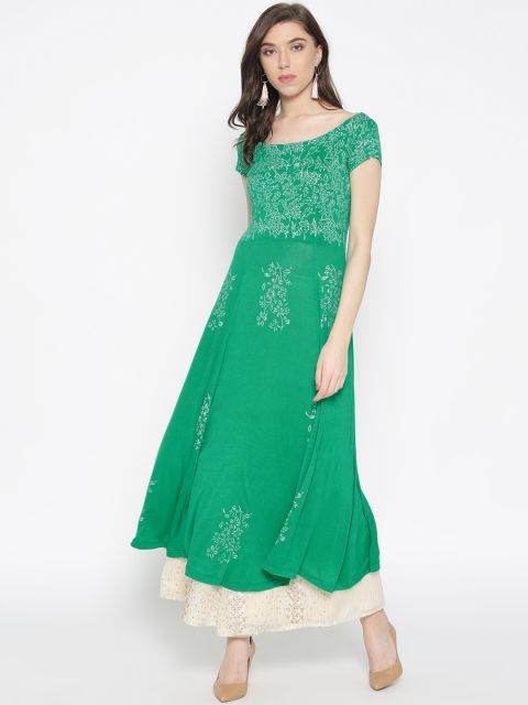 

Ira Soleil Women Green & Grey Printed A-Line Kurta