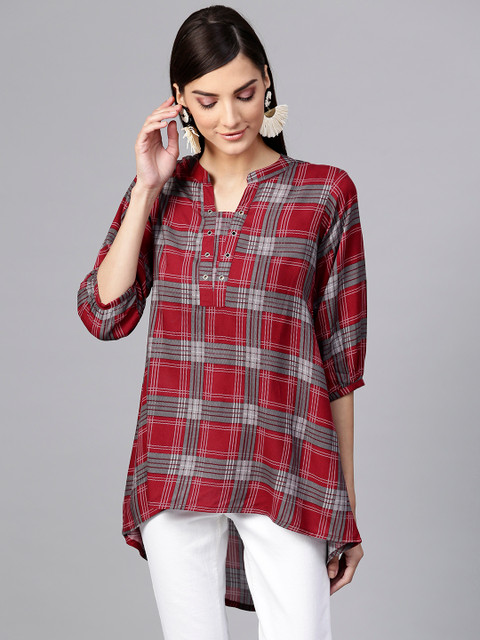 

GERUA Red & Grey Checked Tunic