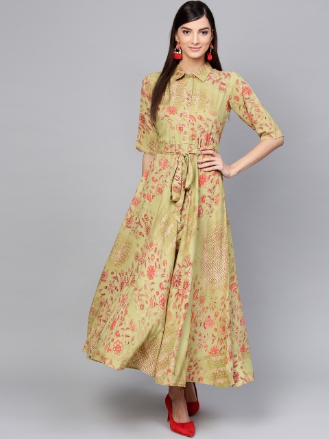 

GERUA Women Green & Pink Printed Maxi Dress