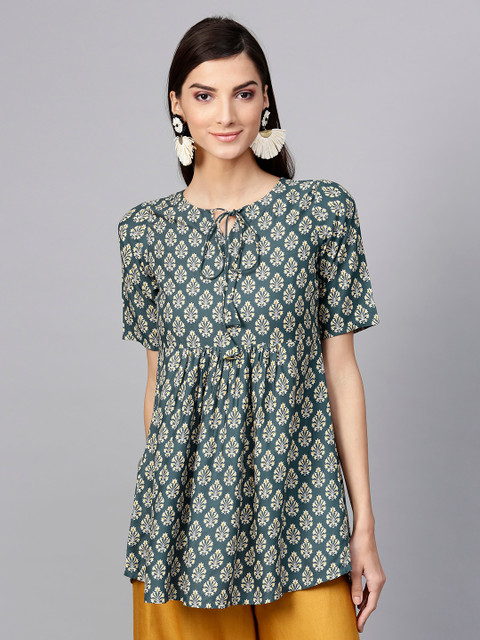 

GERUA Women Grey & Off-White Printed A-Line Kurti