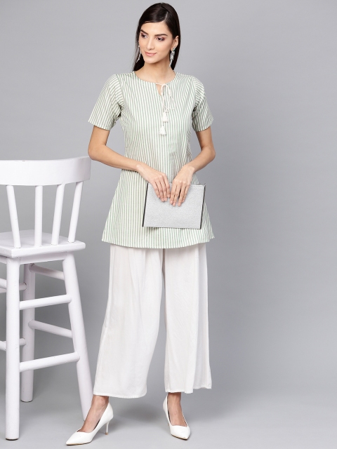 

GERUA Women Off-White & Green Striped A-Line Kurti