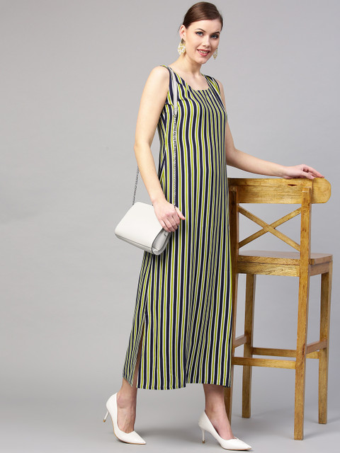 

GERUA Women Navy Blue & Olive Green Striped Maxi Dress