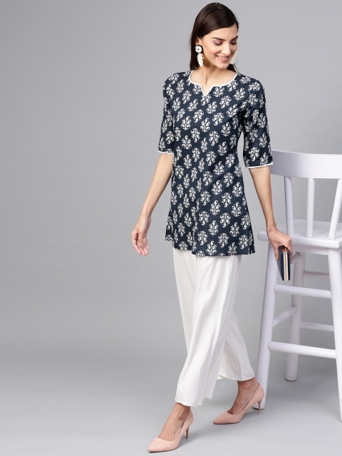 

GERUA Women Navy Blue & White Printed A-Line Kurti