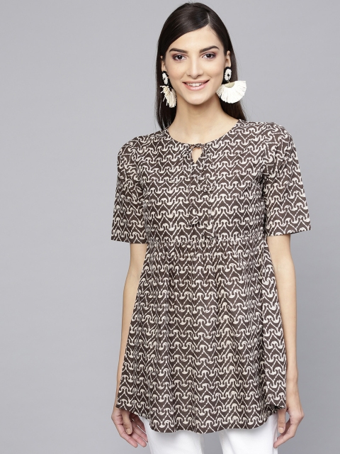 

GERUA Women Brown & Off-White Printed A-Line Kurti