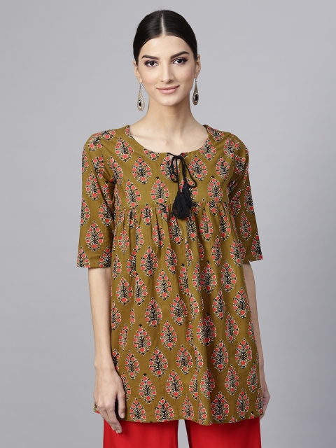 

GERUA Women Olive Brown & Black Printed A-Line Kurti