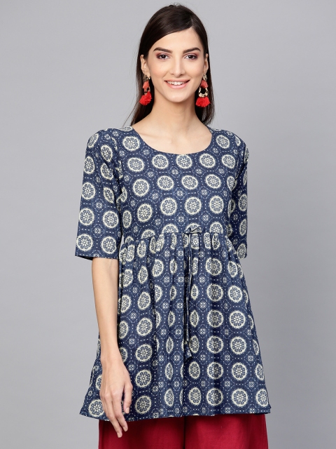 

GERUA Women Navy Blue & Off-White Printed A-Line Kurti