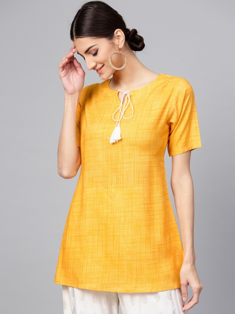 

GERUA Women Yellow Checked Straight Kurti