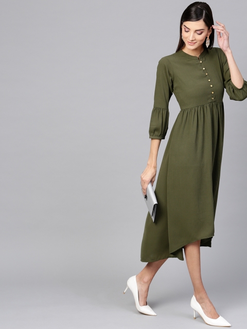 

GERUA Women Olive Green Solid A-Line Dress