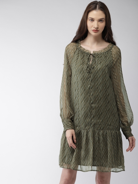 

Scotch & Soda Women Green Printed Drop-Waist Dress