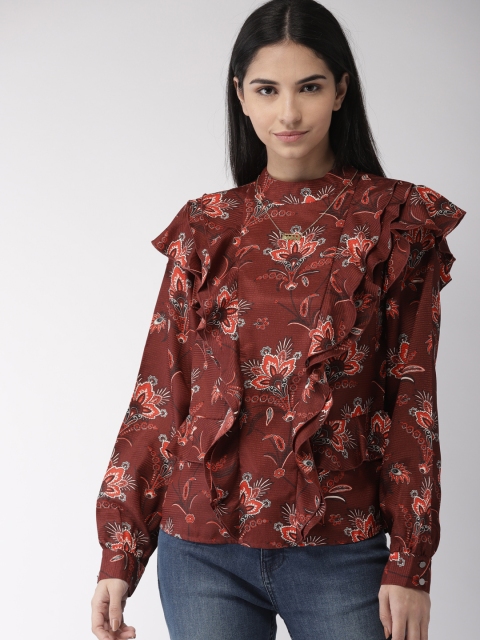 

Scotch & Soda Women Rust Brown Floral Print Top