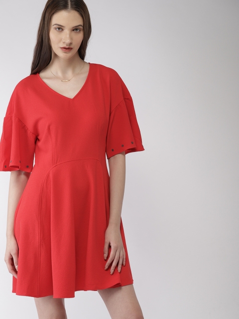 

Scotch & Soda Women Red Solid Fit and Flare Dress