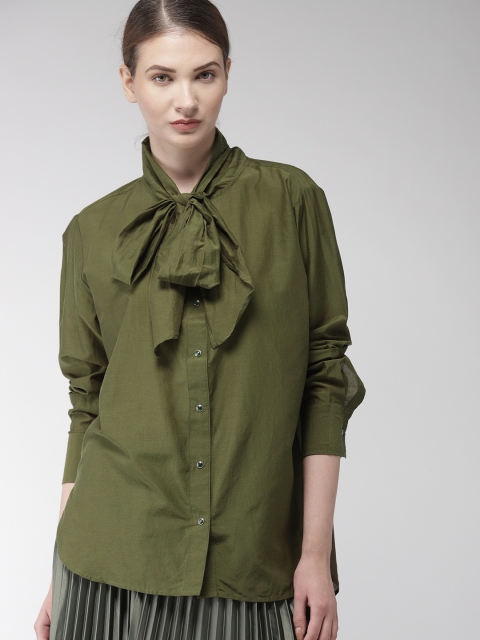 

Scotch & Soda Women Olive Green Solid Casual Shirt