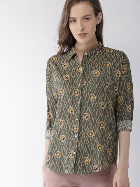 

Scotch & Soda Women Olive Green Regular Fit Printed Casual Shirt