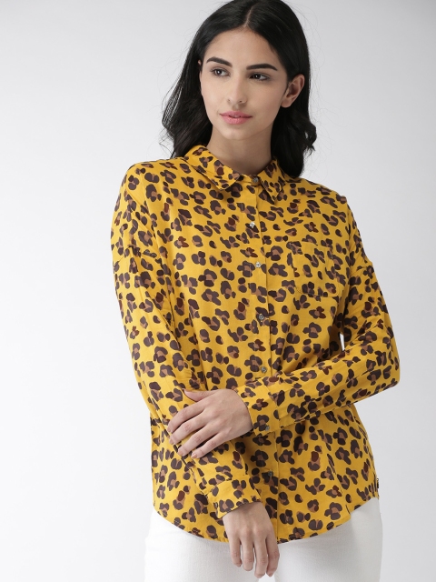 

Scotch & Soda Women Yellow Boxy Fit Printed Casual Shirt