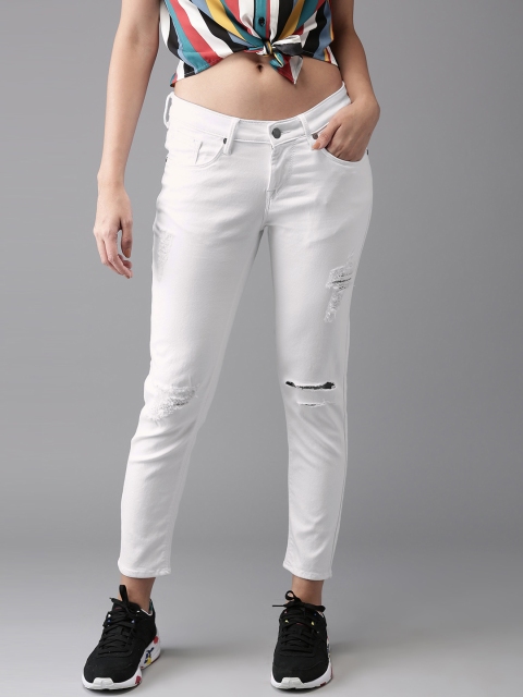 

HERE&NOW Women White Ankle Skinny Fit Mid-Rise Highly Distressed Stretchable Jeans