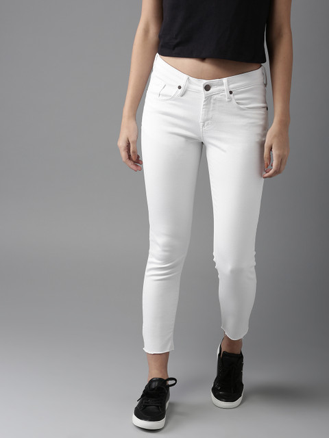 

HERE&NOW Women White Ankle Skinny Fit Mid-Rise Clean Look Stretchable Jeans