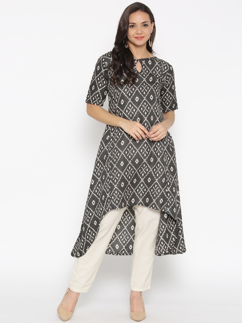 

Satrani Women Grey & Beige Printed A-Line Kurta