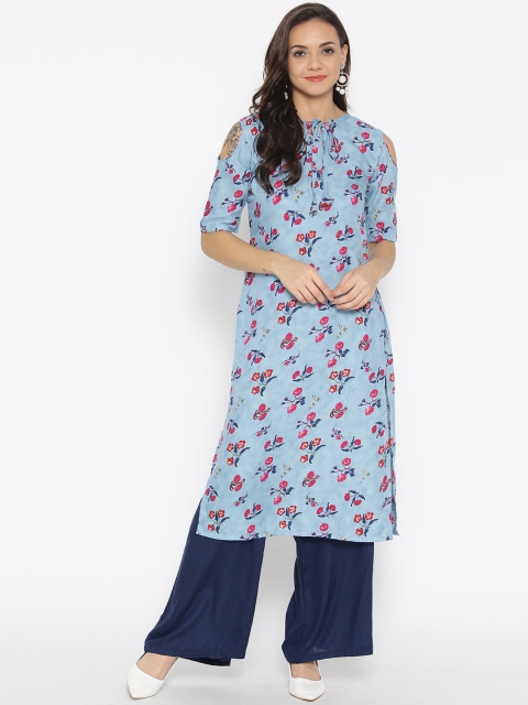 

Satrani Women Blue & Pink Printed Straight Kurta