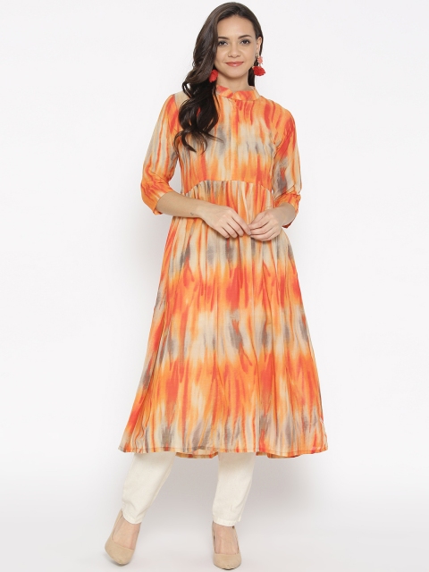 

Satrani Women Orange & Grey Printed A-Line Kurta