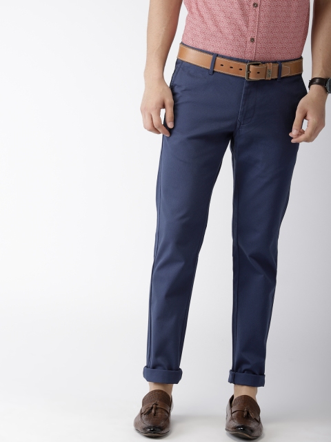 

Indian Terrain Men Navy Blue Brooklyn Slim Fit Self Design Regular Trousers