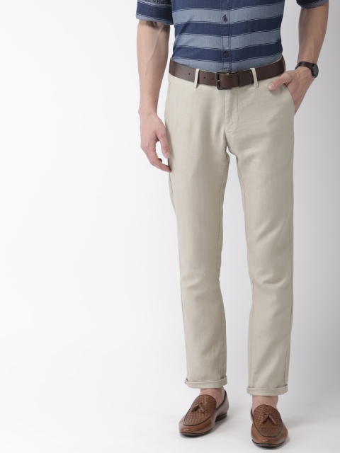 

Indian Terrain Men Beige Brooklyn Slim Fit Solid Regular Smart Casual Trousers