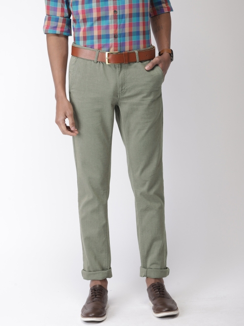 

Indian Terrain Men Olive Green Brooklyn Slim Fit Self Design Chinos
