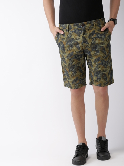 

Indian Terrain Men Olive Green & Navy Blue Printed Slim Fit Chino Shorts