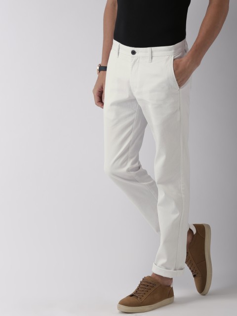 

Indian Terrain Men White Brooklyn Slim Fit Low-rise Textured Regular Trousers
