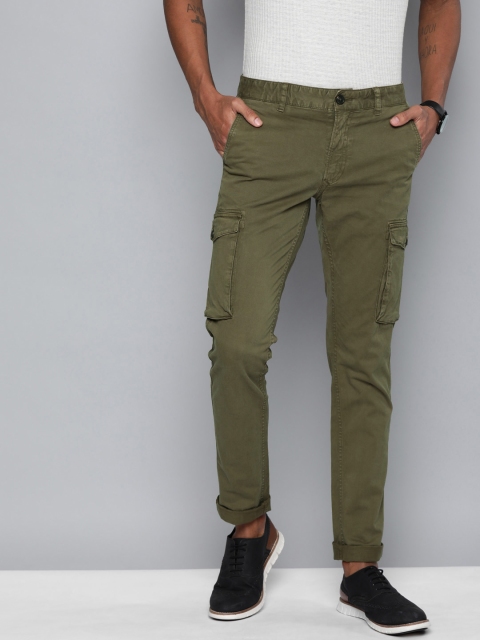 

Indian Terrain Men Olive Green Brooklyn Slim Fit Solid Cargos