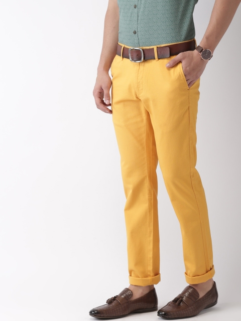 

Indian Terrain Men Mustard Yellow Brooklyn Slim Fit Self Design Regular Trousers