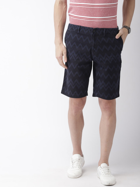 

Indian Terrain Men Black & Blue Printed Slim Fit Chino Shorts