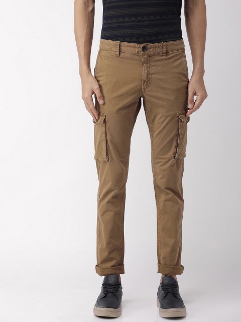 

Indian Terrain Men Camel Brown Solid Brooklyn Slim Narrow Fit Cargos