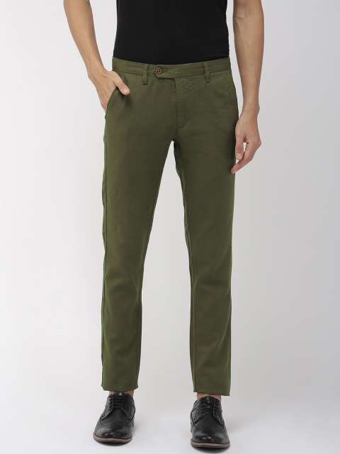

Indian Terrain Men Olive Green Brooklyn Slim Fit Solid Regular Trousers
