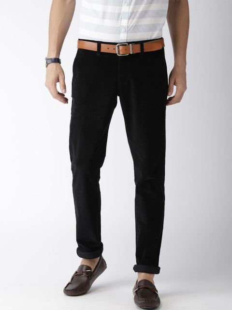 

Indian Terrain Men Black Brooklyn Slim Fit Solid Corduroy Trousers