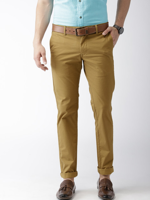 

Indian Terrain Men Mustard Yellow Brooklyn Slim Fit Printed Trousers