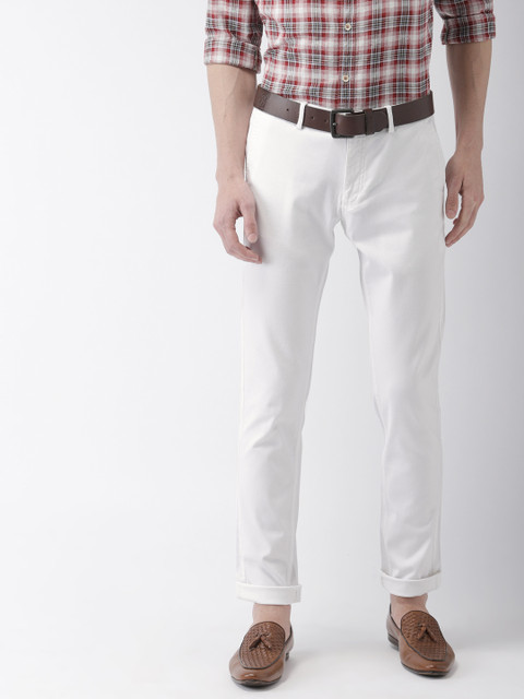 

Indian Terrain Men White Brooklyn Slim Fit Self Design Regular Trousers