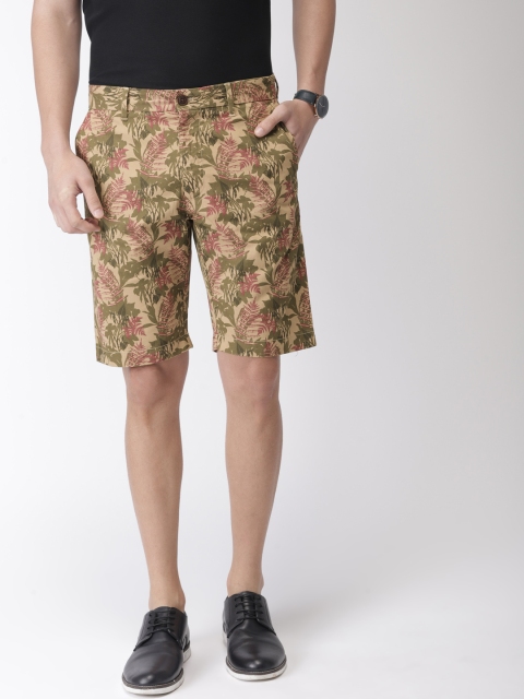 

Indian Terrain Men Beige & Green Printed Slim Fit Chino Shorts