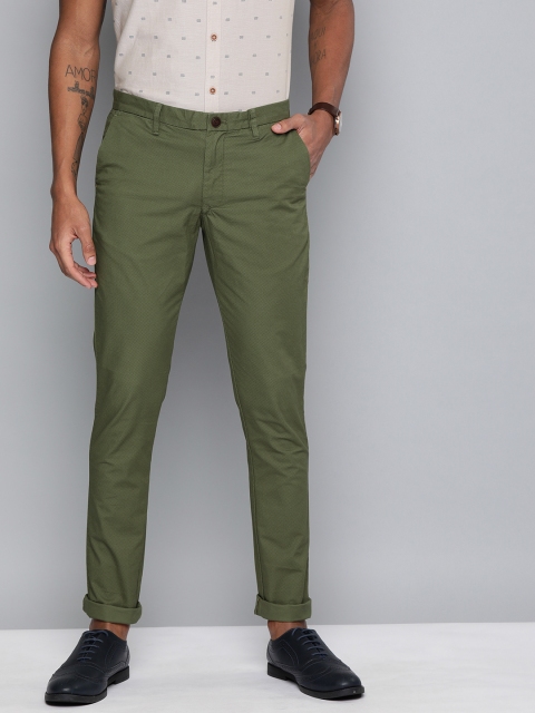 

Indian Terrain Men Olive Green & Black Kruger Slim Skinny Fit Printed Regular Trousers