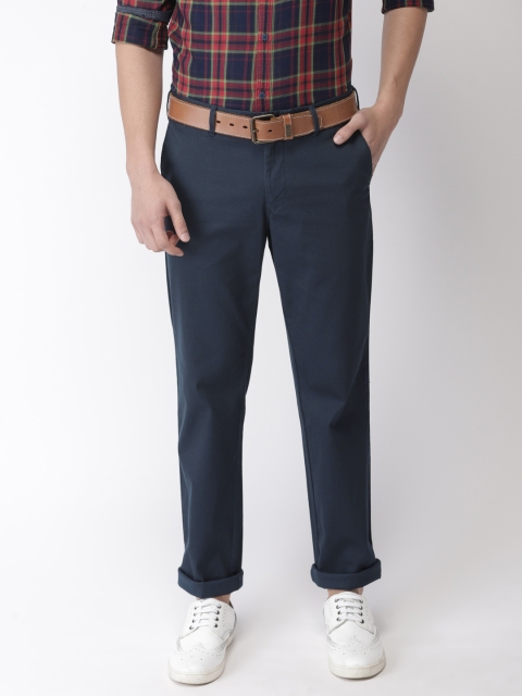 

Indian Terrain Men Navy Blue Kansas Straight Fit Solid Regular Trousers