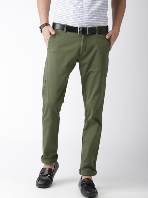 

Indian Terrain Men Olive Green Brooklyn Slim Fit Solid Chinos