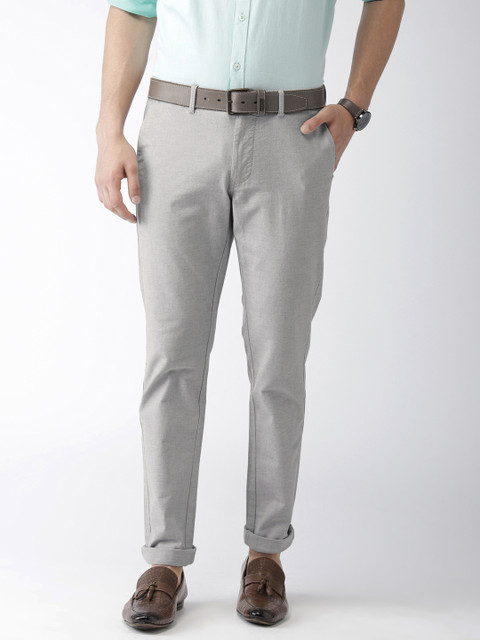 

Indian Terrain Men Grey & Black Brooklyn Slim Fit Self Design Regular Trousers