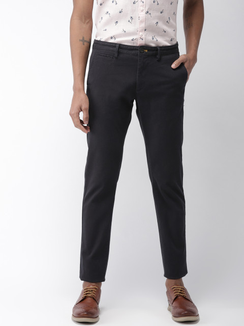 

Indian Terrain Men Navy Blue Brooklyn Slim Fit Solid Cropped Chinos
