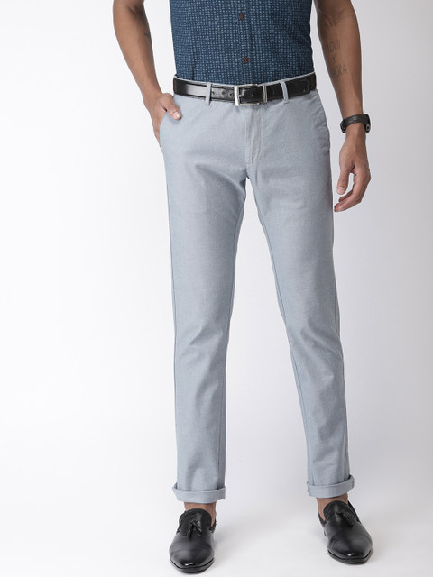

Indian Terrain Men Blue & White Brooklyn Slim Fit Solid Regular Trousers