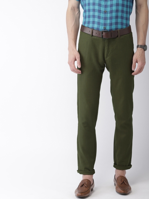 

Indian Terrain Men Green Slim Fit Solid Regular Trousers